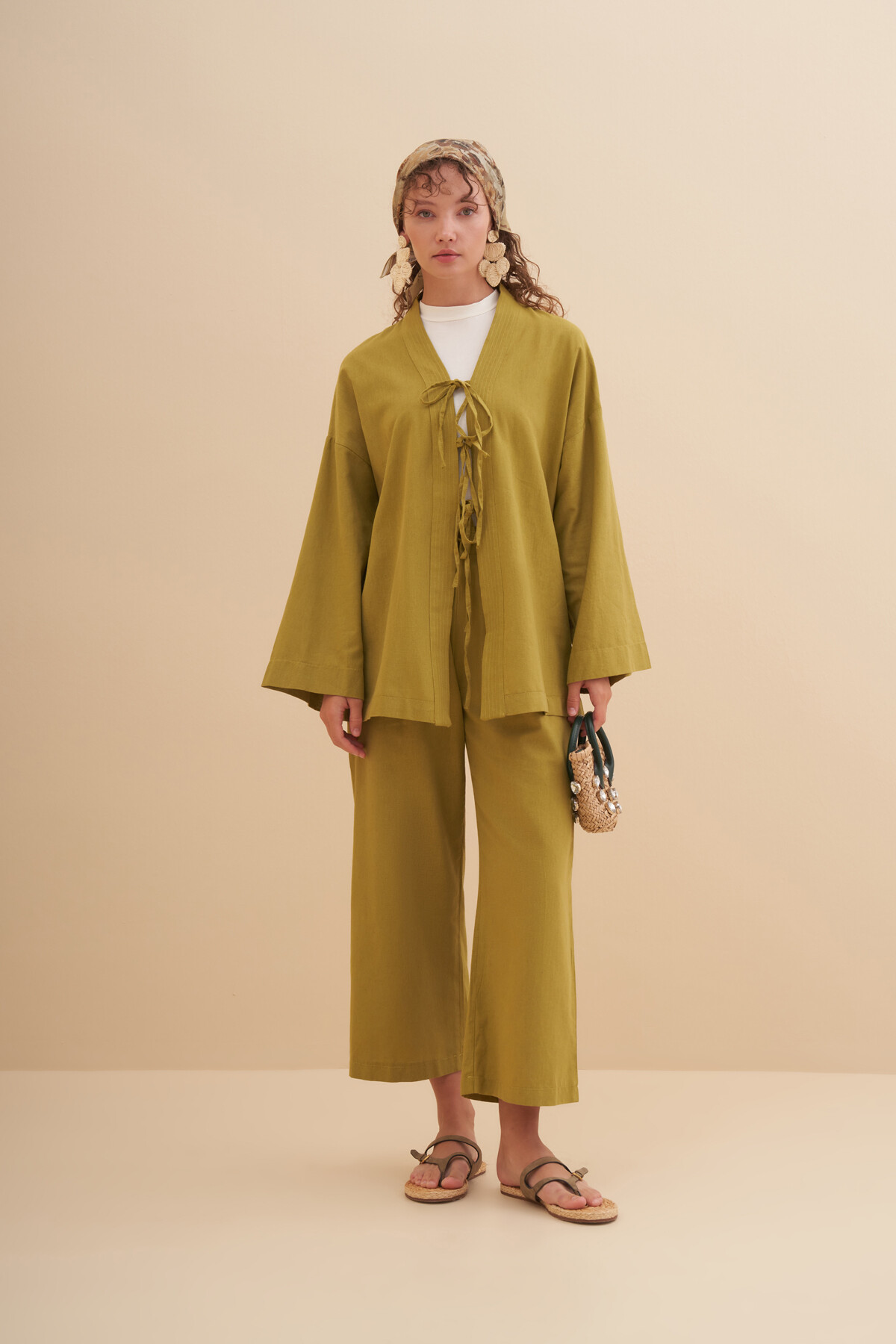 Bağlama Detaylı Kimono İkili Takım