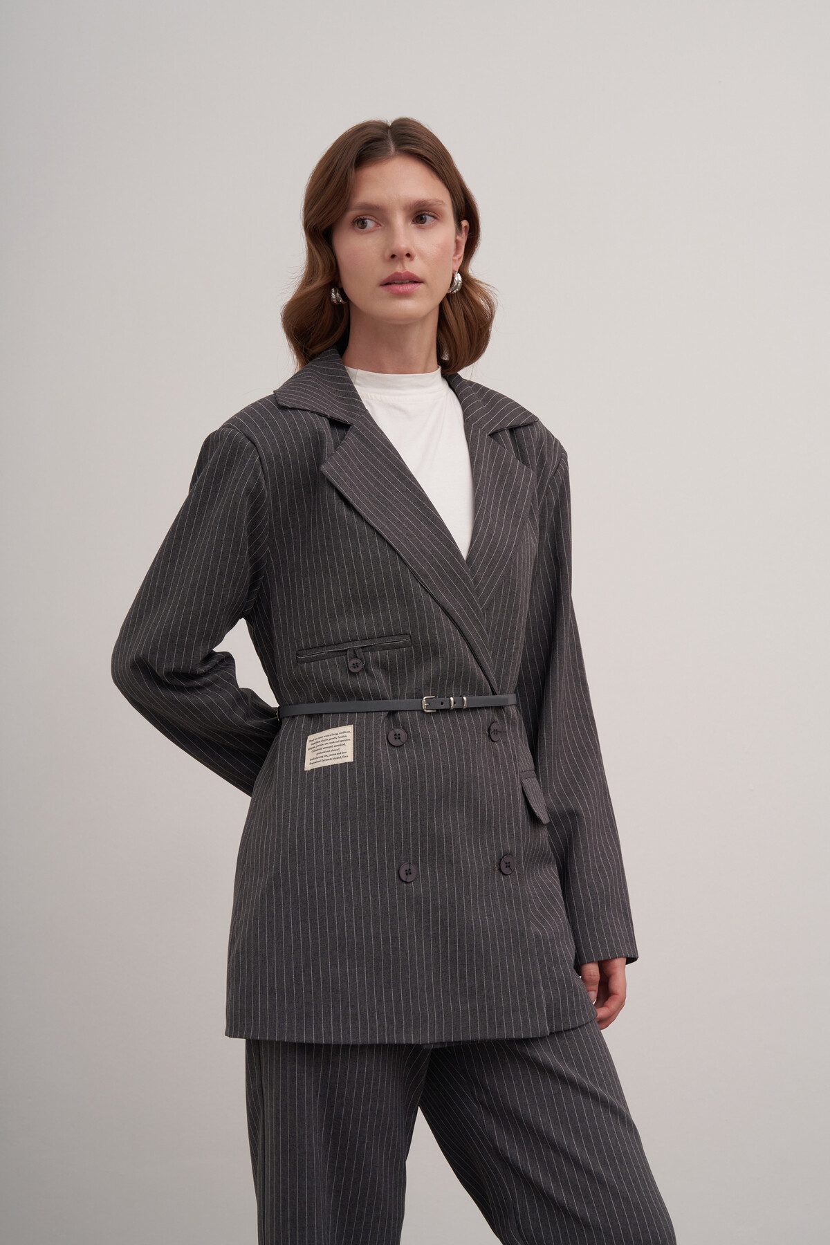 Çizgili Blazer İkili Takım