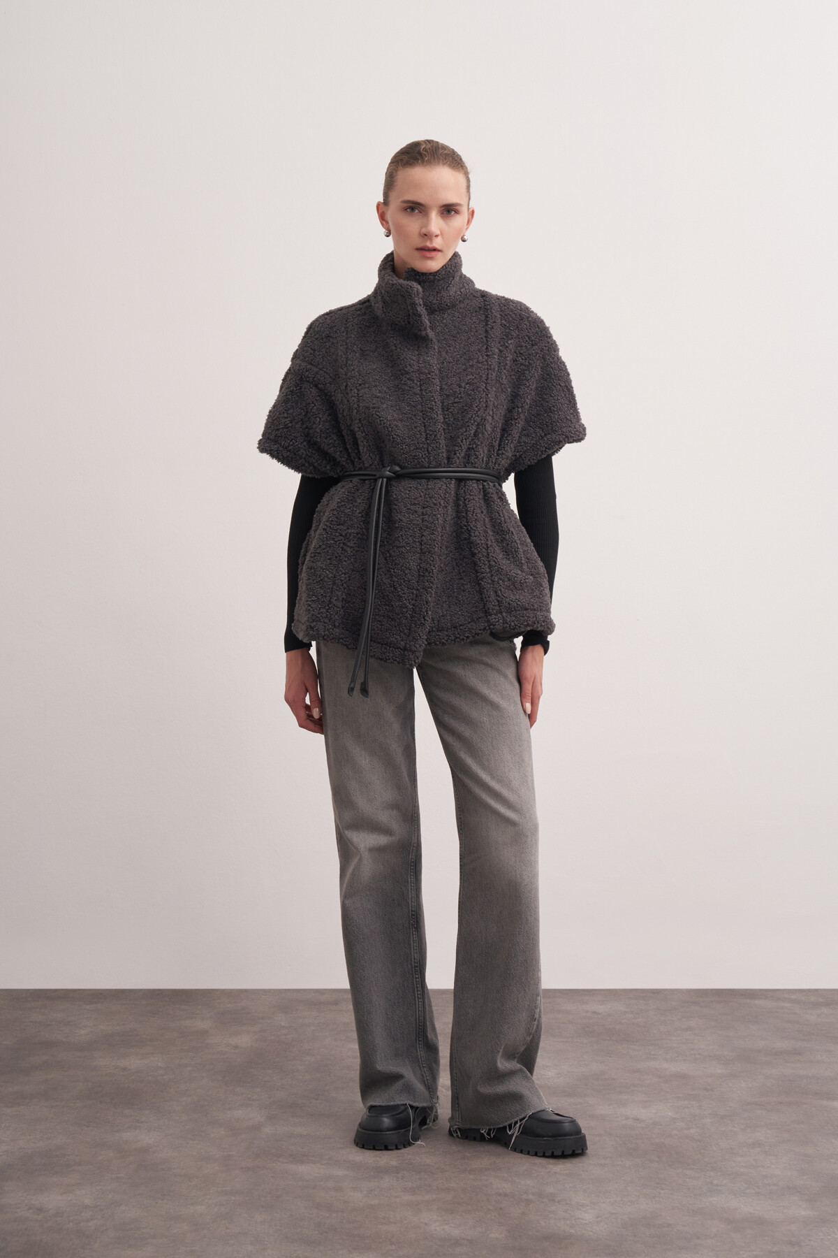 Leather Belted Plush Vest