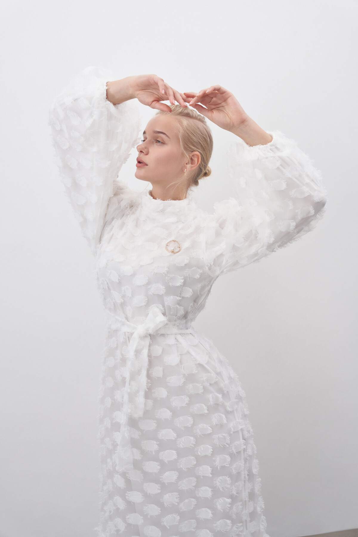 Brooch Detailed Chiffon Dress