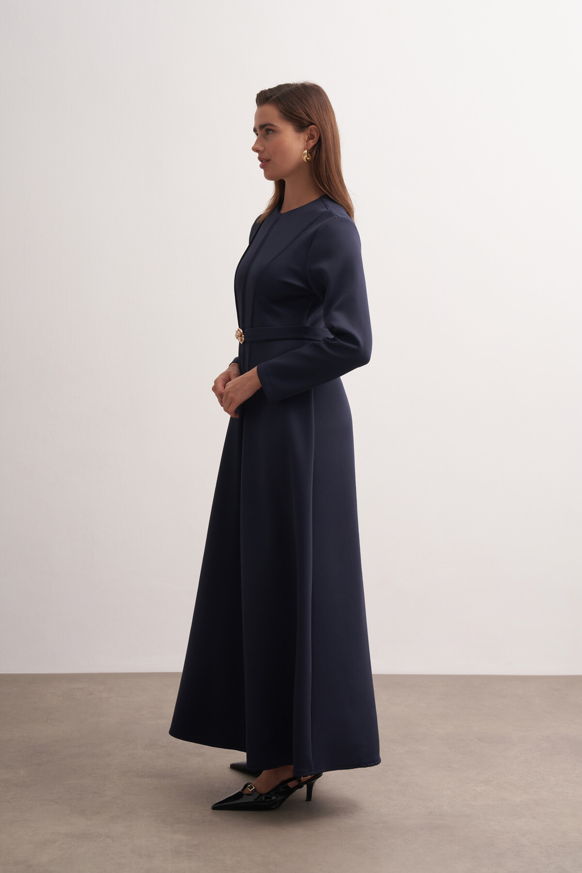 Rose Buckle Stitched Detailed Scuba Dress