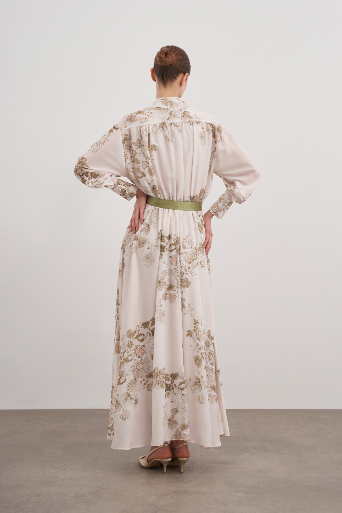 Floral Patterned Waist Gathered Dress