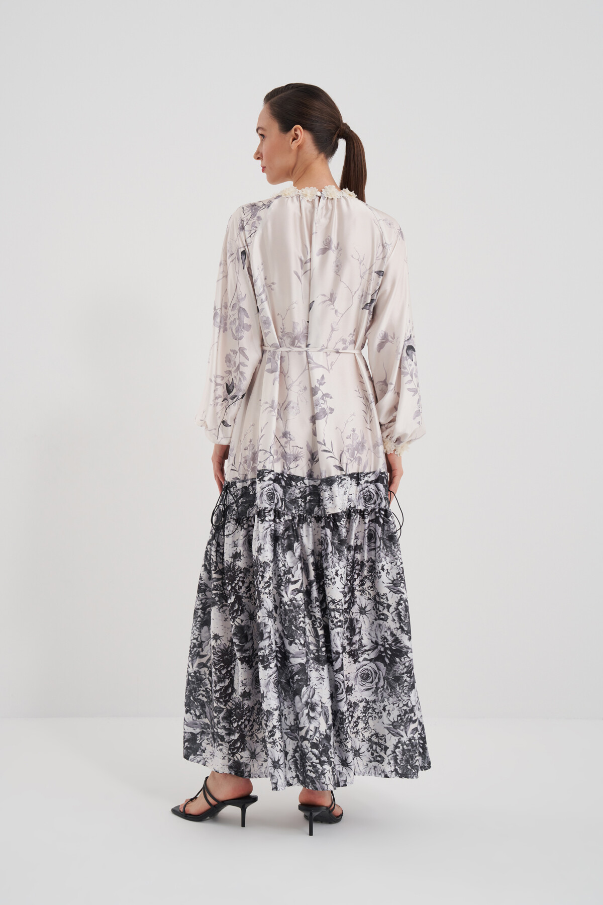 Flower Patterned Dress with Gathered Skirt