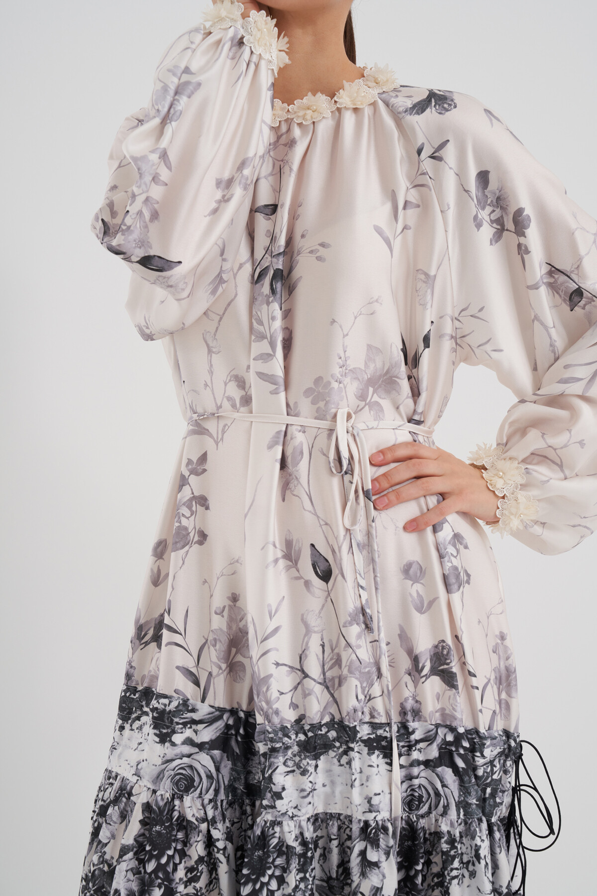 Flower Patterned Dress with Gathered Skirt