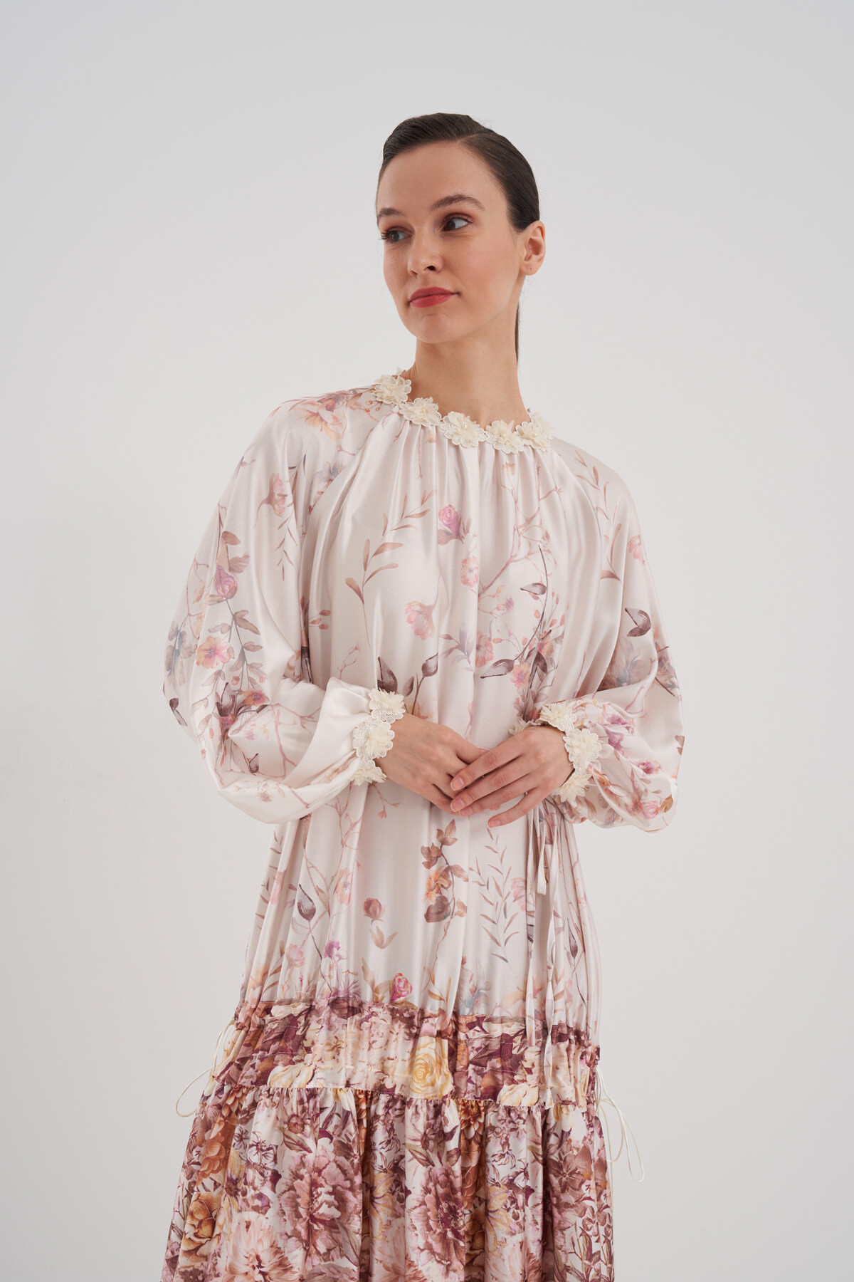 Flower Patterned Dress with Gathered Skirt