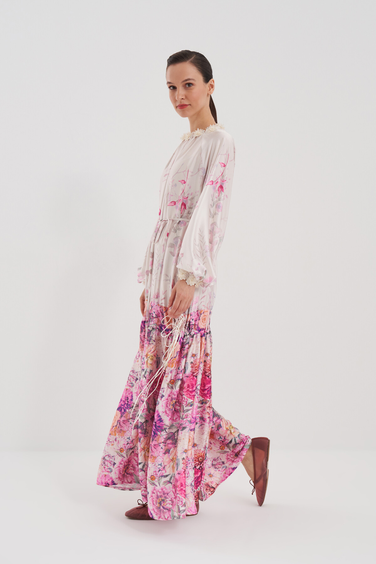 Flower Patterned Dress with Gathered Skirt