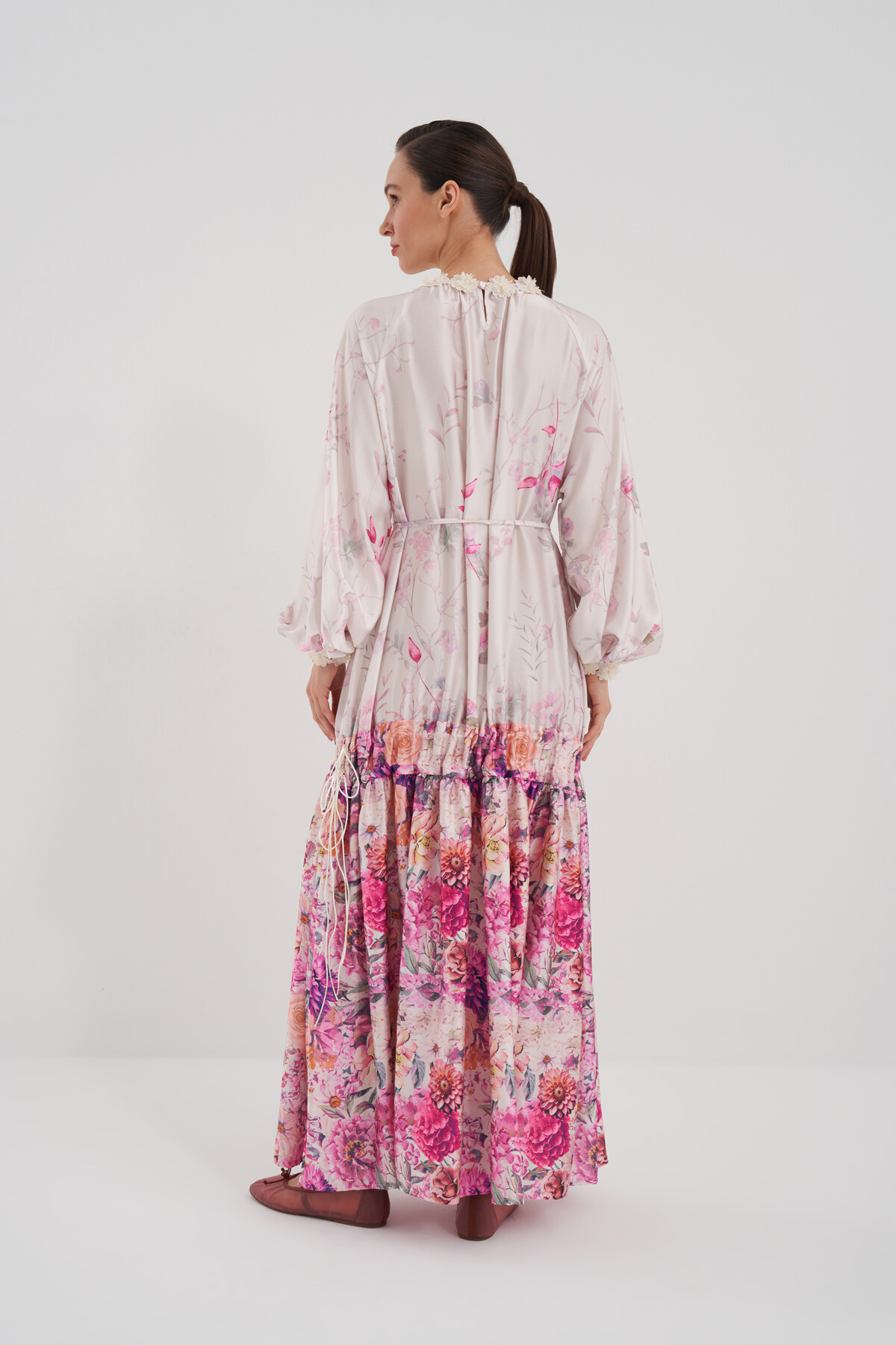 Flower Patterned Dress with Gathered Skirt