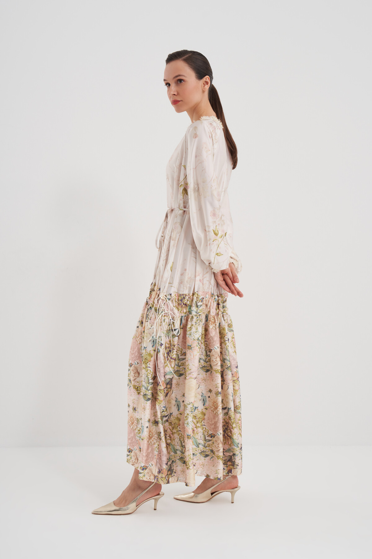 Flower Patterned Dress with Gathered Skirt