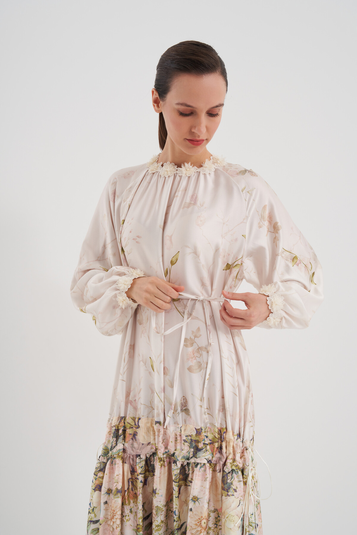 Flower Patterned Dress with Gathered Skirt