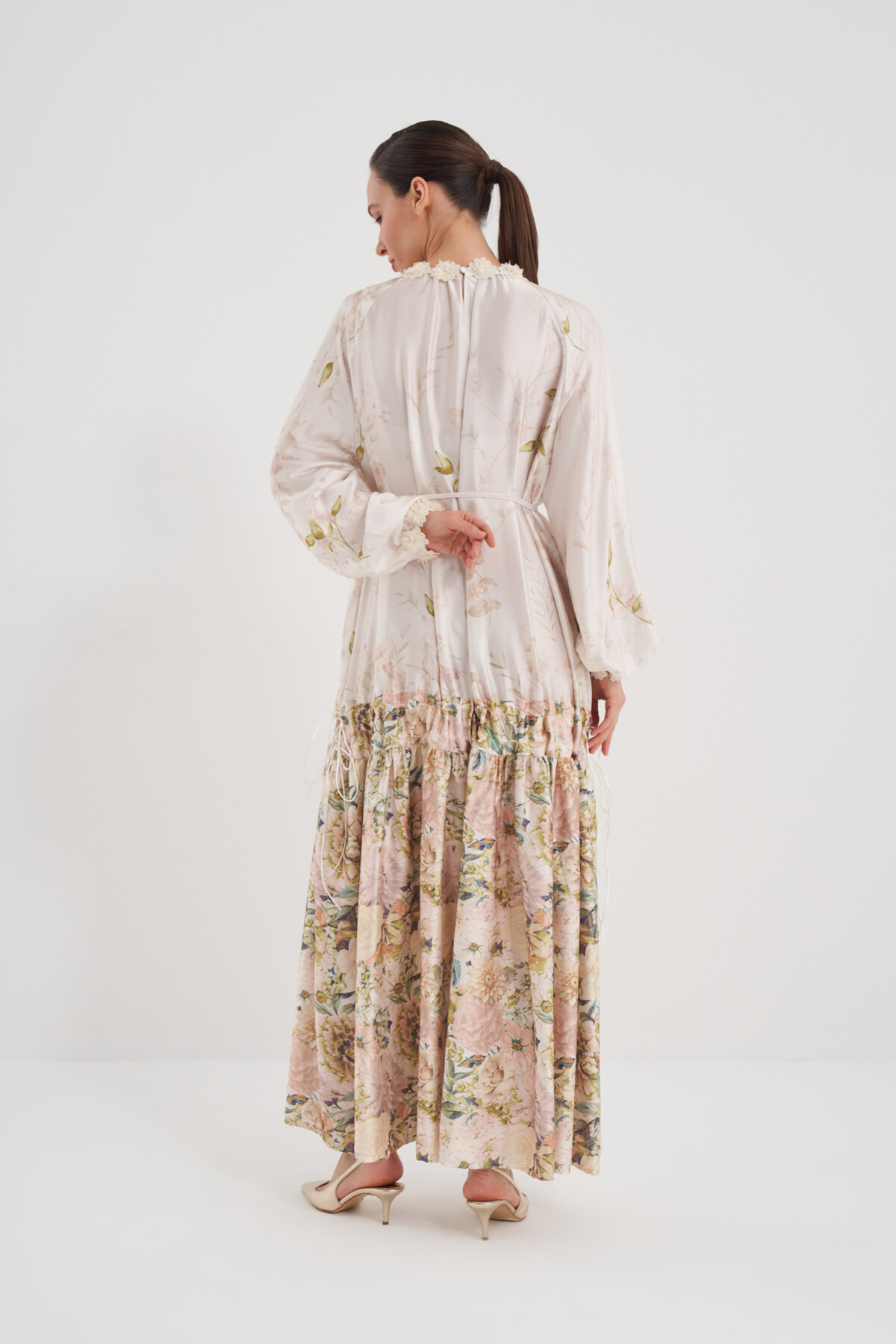 Flower Patterned Dress with Gathered Skirt