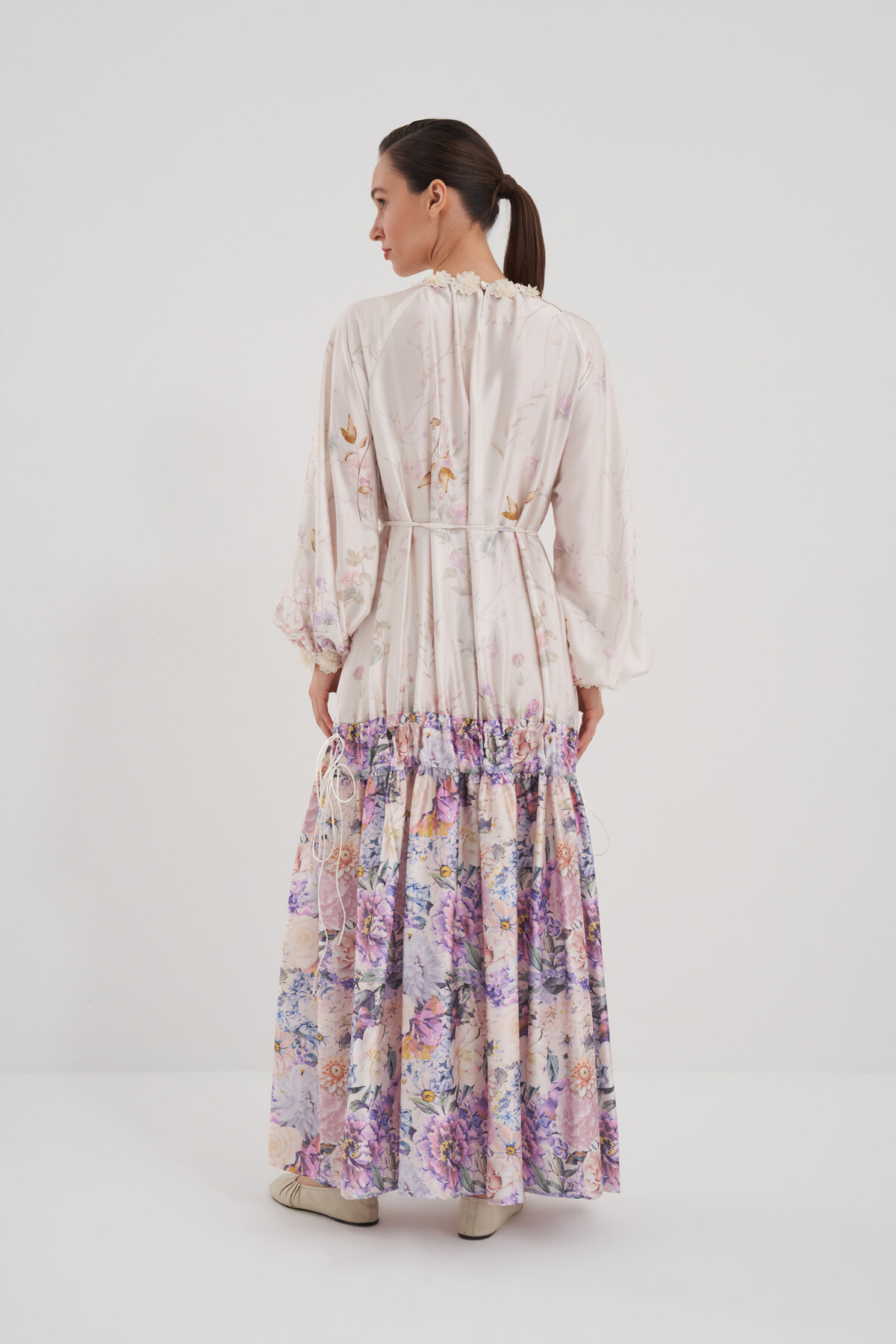 Flower Patterned Dress with Gathered Skirt