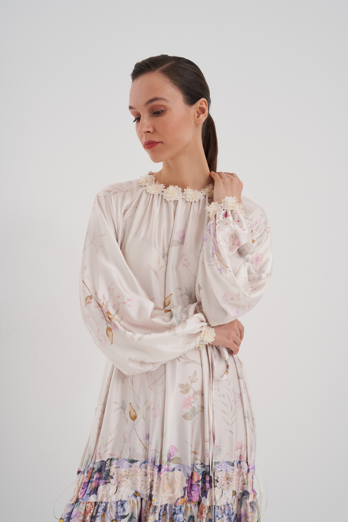 Flower Patterned Dress with Gathered Skirt