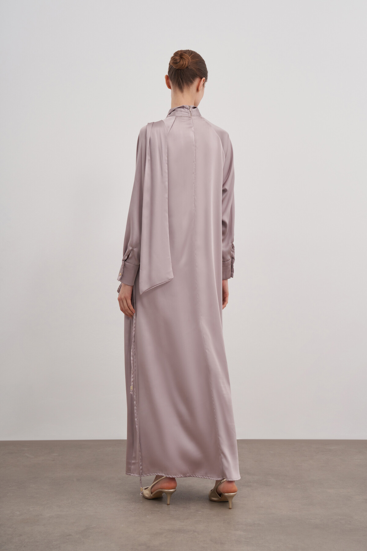 Shawl Detailed Tied Satin Dress