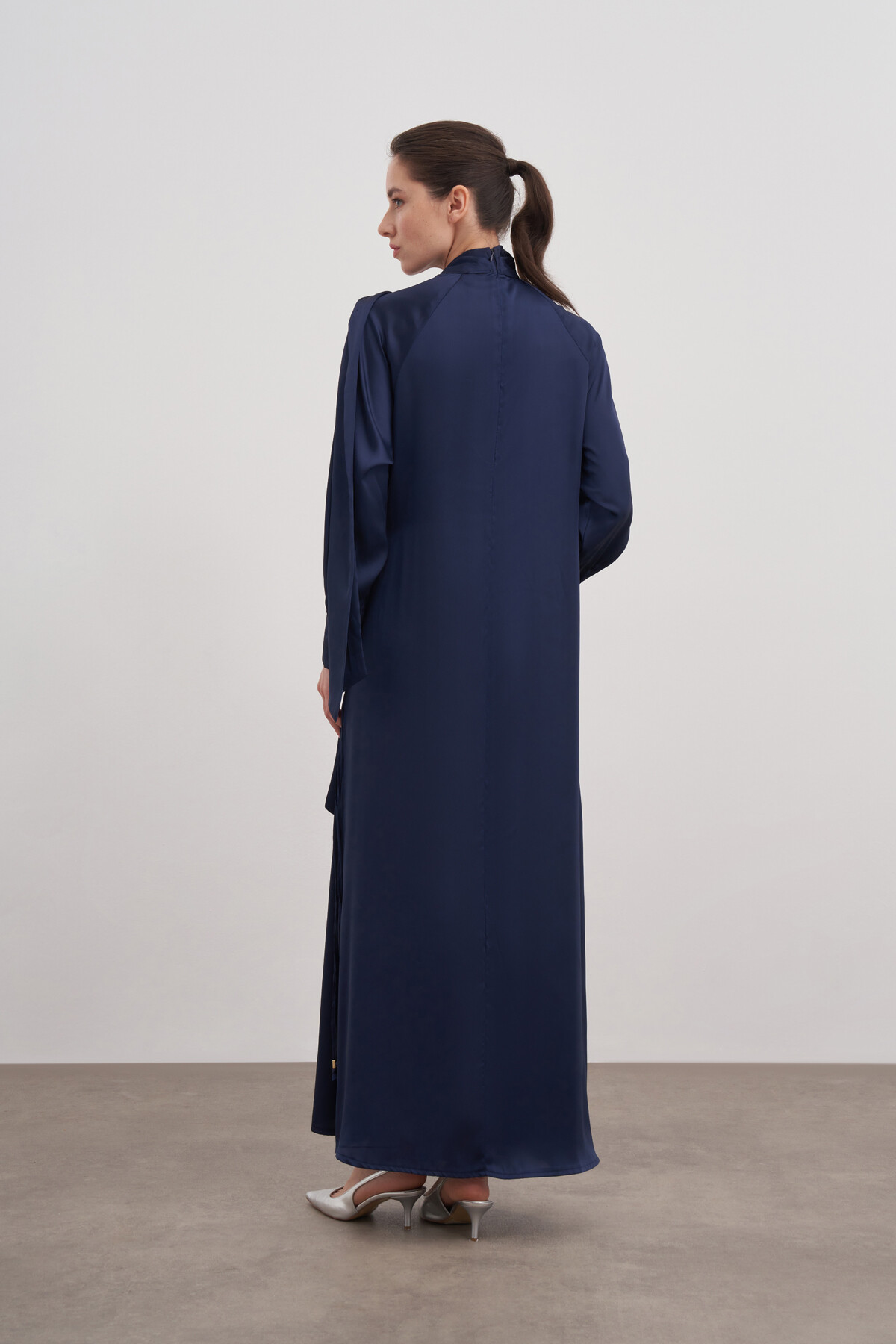 Shawl Detailed Tied Satin Dress