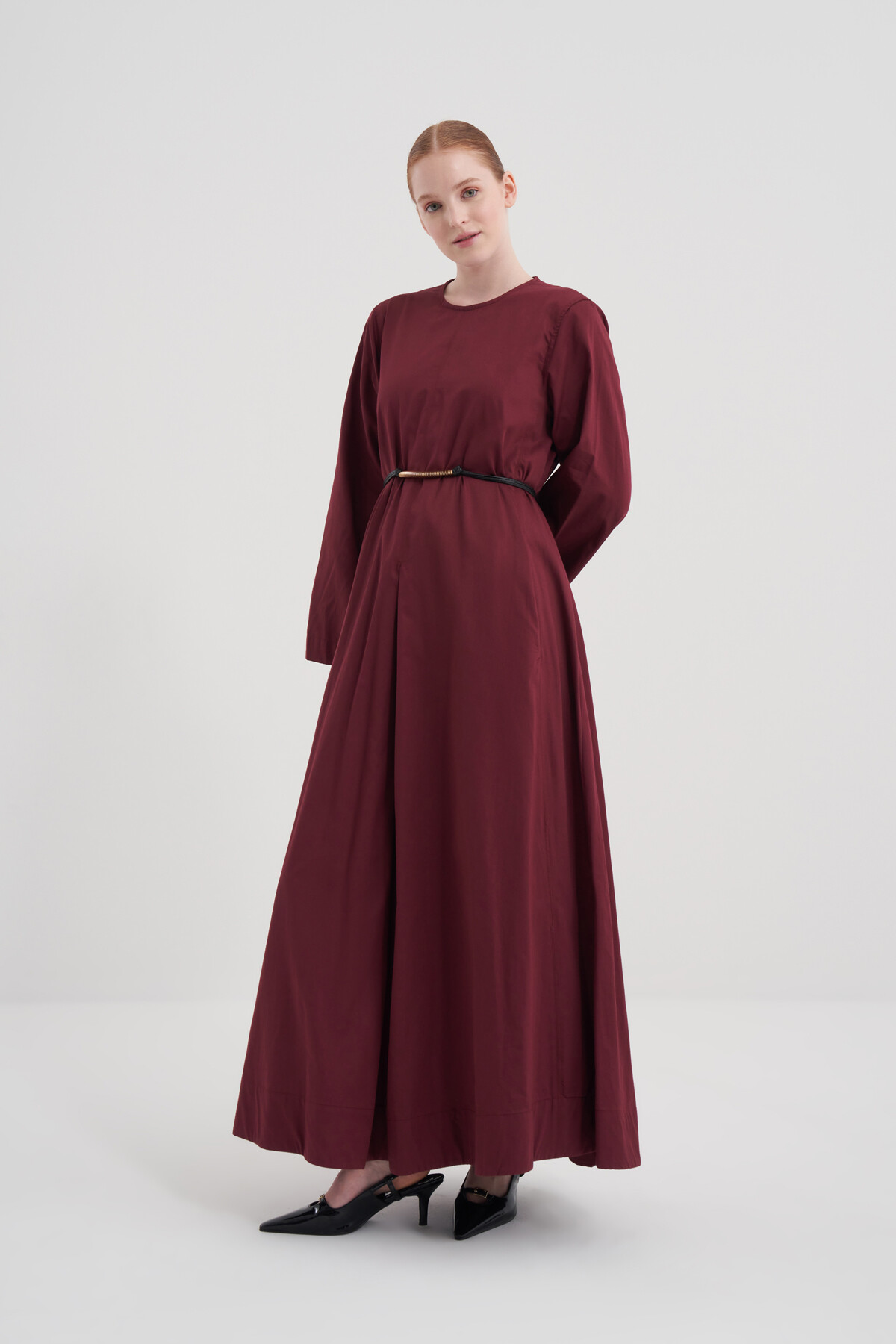 Pile Detaylı Poplin Elbise