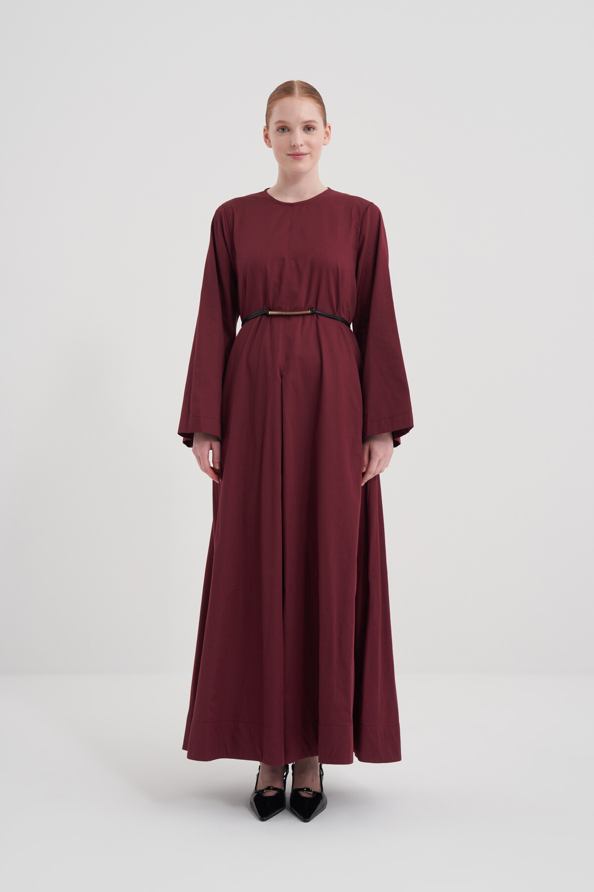 Pile Detaylı Poplin Elbise