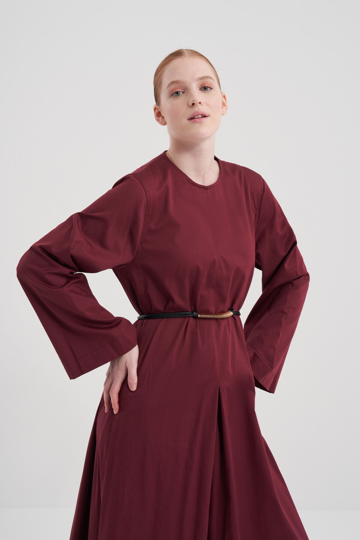 Pile Detaylı Poplin Elbise