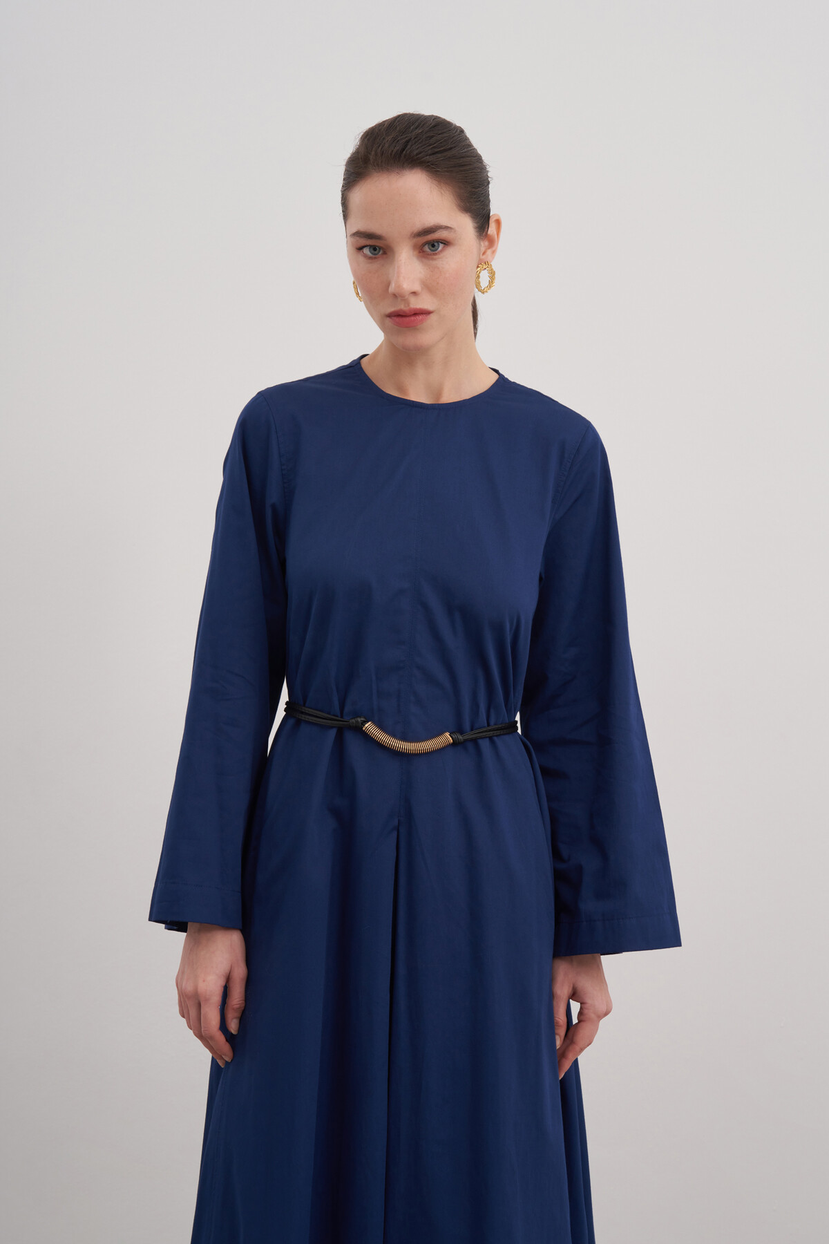 Pile Detaylı Poplin Elbise