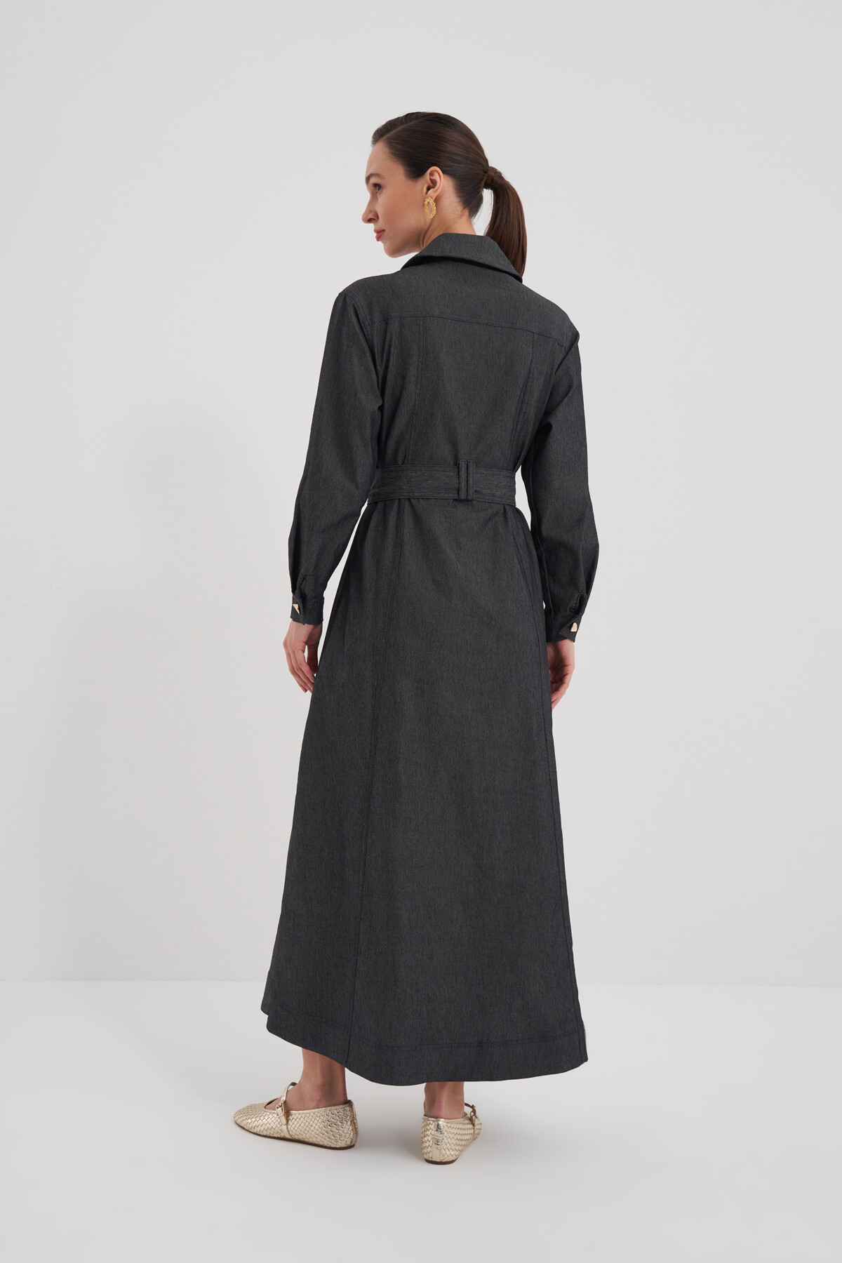 Belted Halter Button Denim Dress