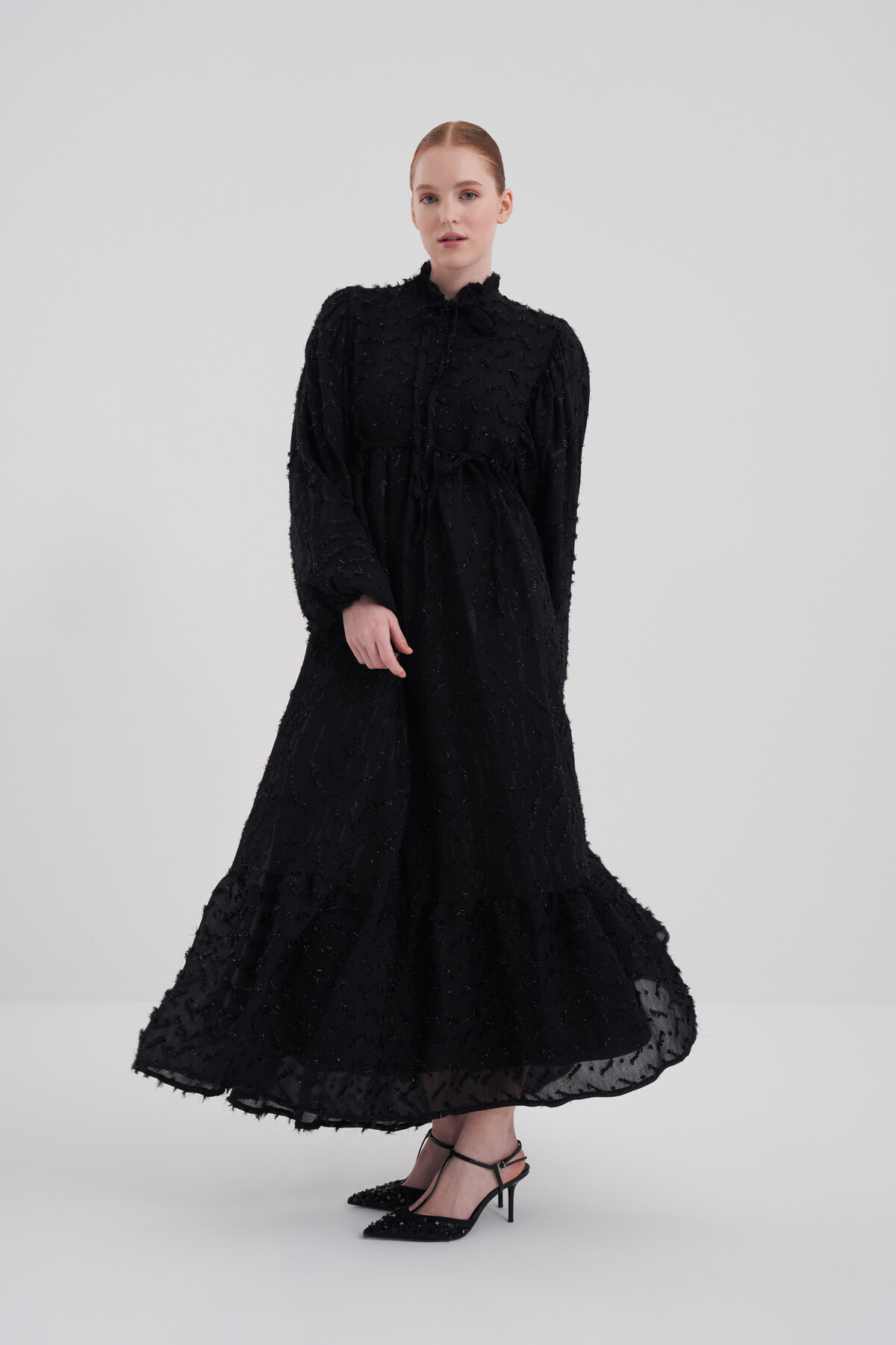 Balon Kol Simli Elbise