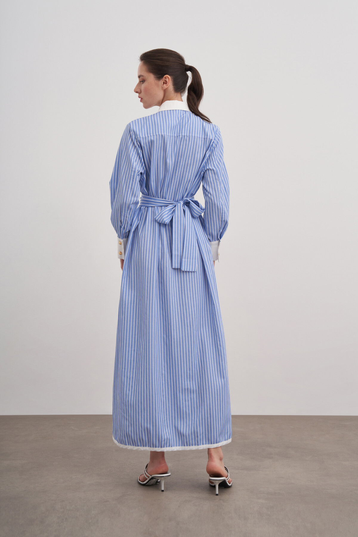 Striped Shirt Collar Button Down Dress