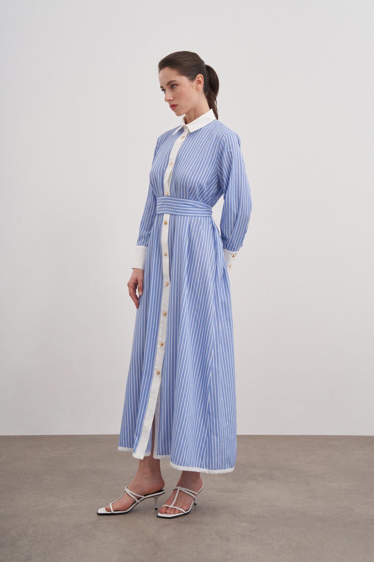 Striped Shirt Collar Button Down Dress