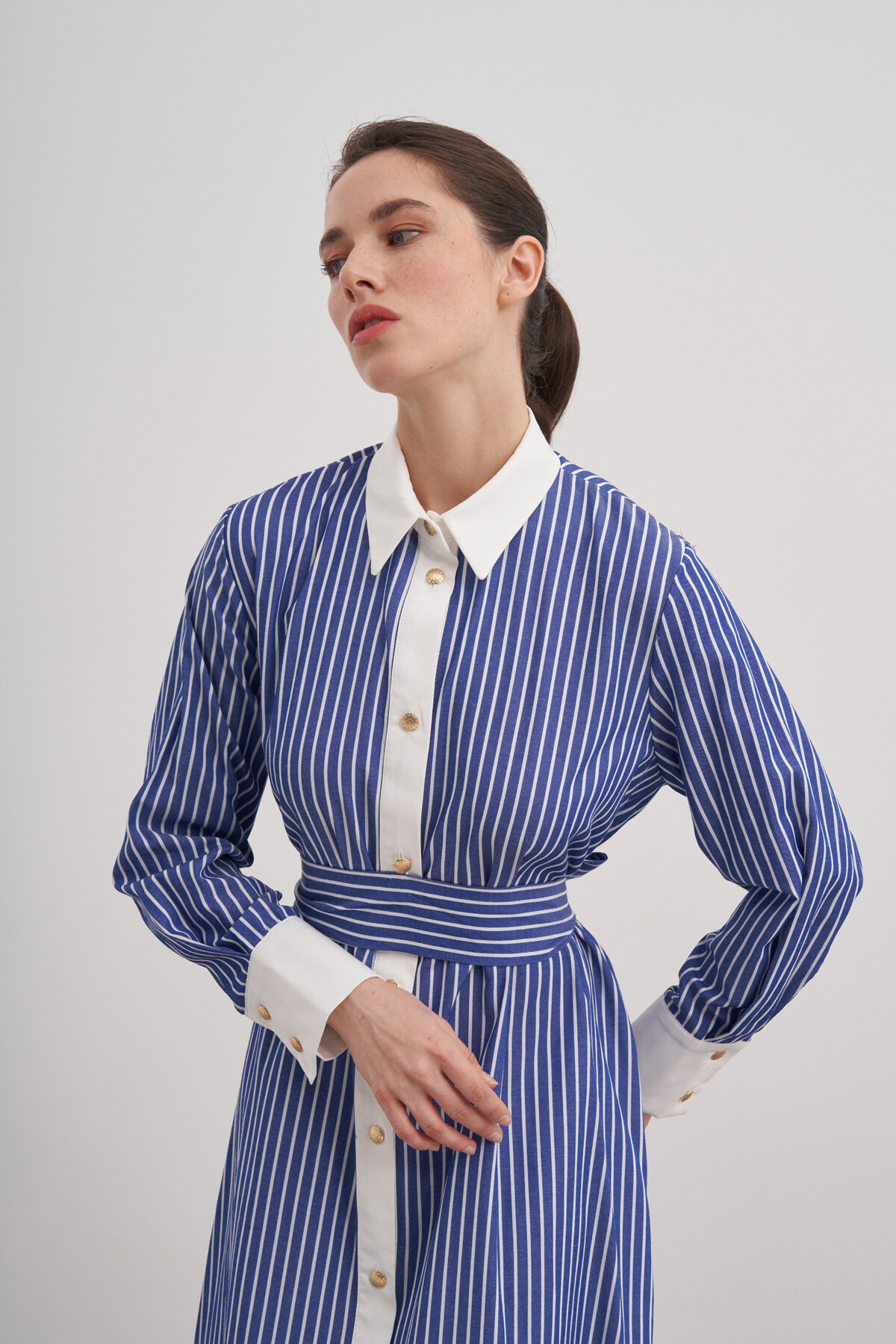 Striped Shirt Collar Button Down Dress