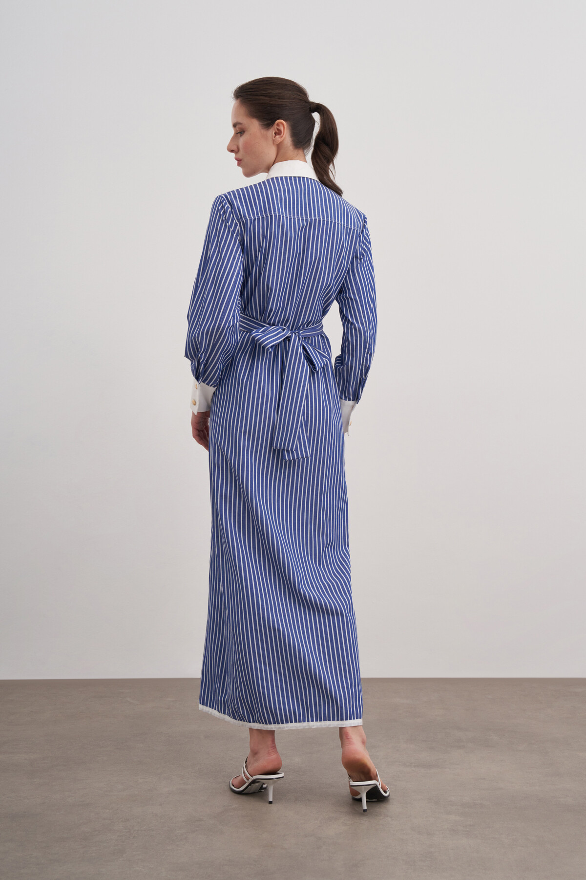 Striped Shirt Collar Button Down Dress