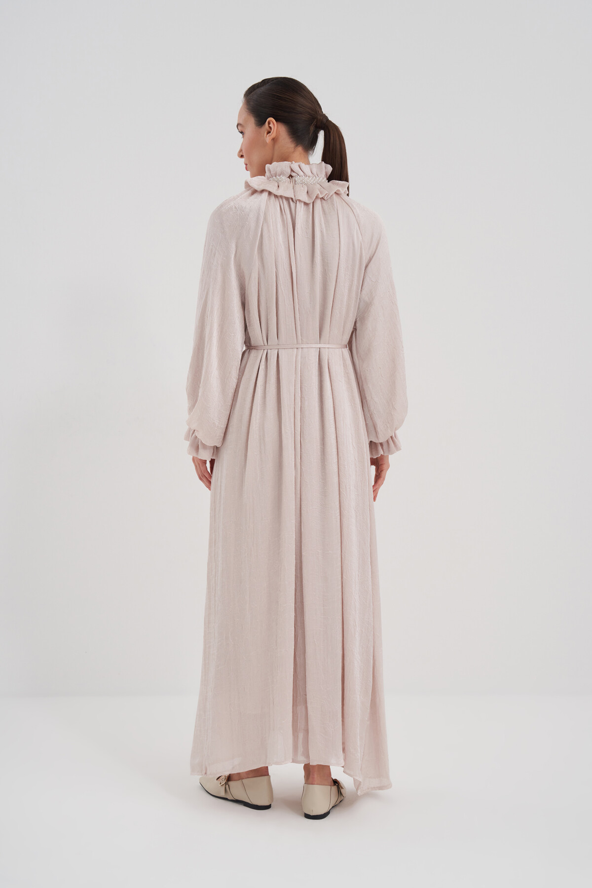 Fırfır Detaylı Taş İşlemeli Abiye Elbise