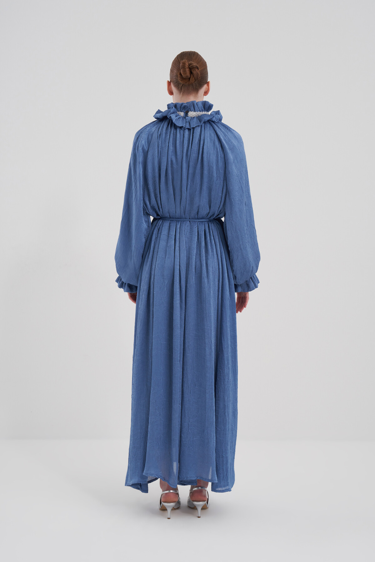 Fırfır Detaylı Taş İşlemeli Abiye Elbise