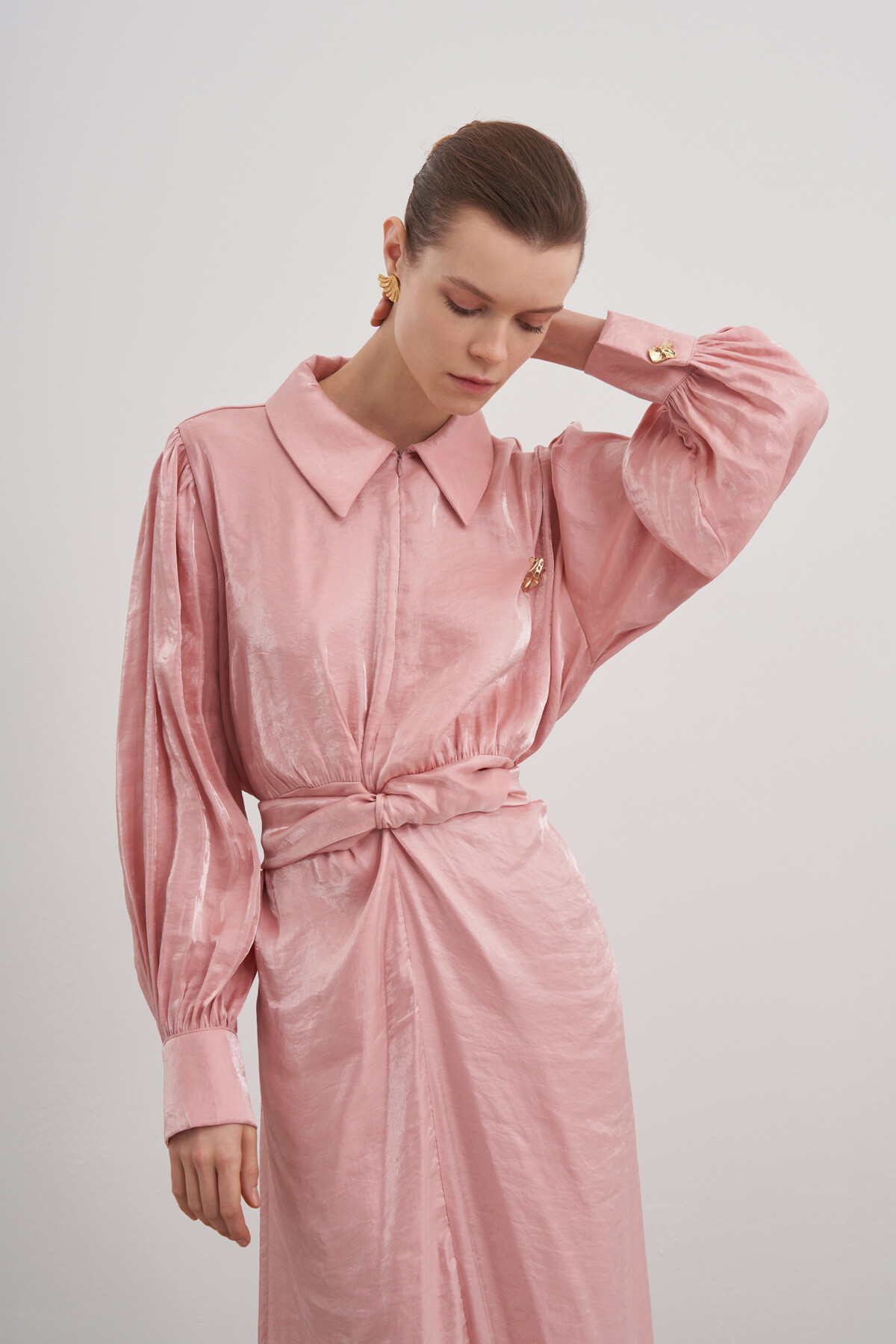 Brooch Tie Detailed Evening Dress