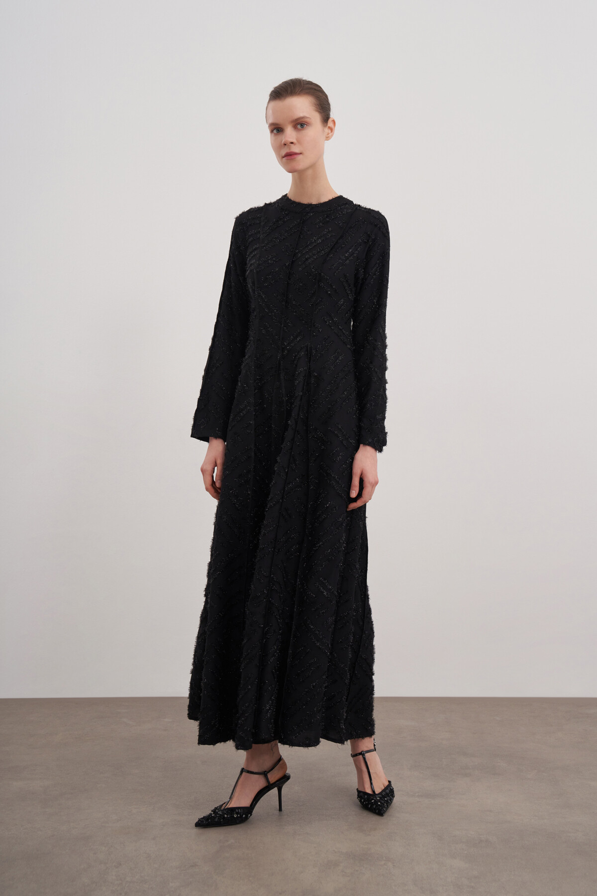 Waist-Seated Glittery Evening Dress