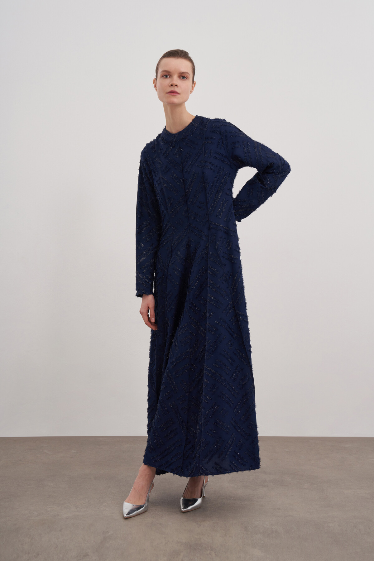 Waist-Seated Glittery Evening Dress