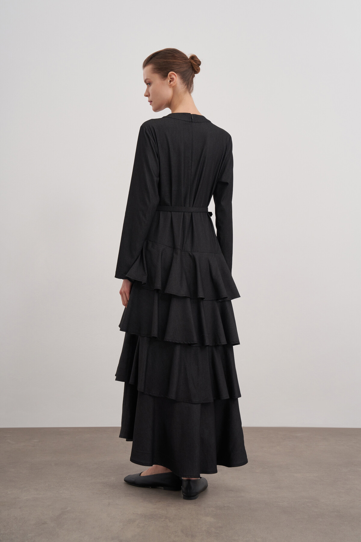 Fırfırlı Kemerli Denim Elbise