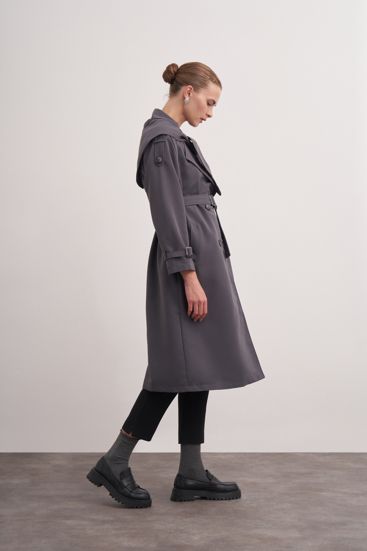 Double Breasted Trench Coat with Scarf