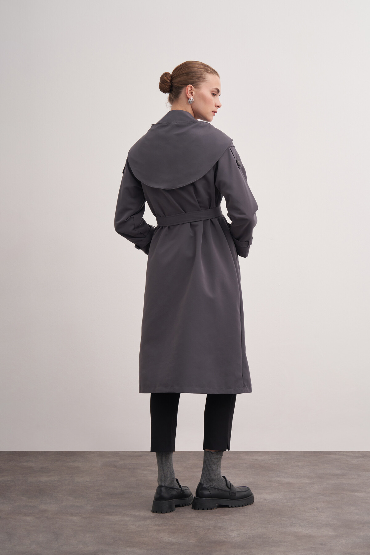Double Breasted Trench Coat with Scarf