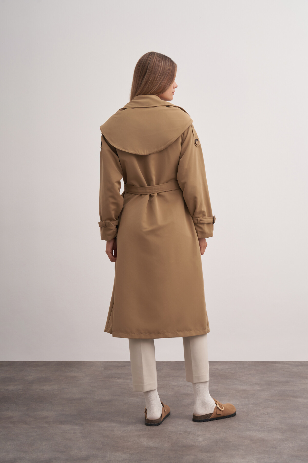 Double Breasted Trench Coat with Scarf