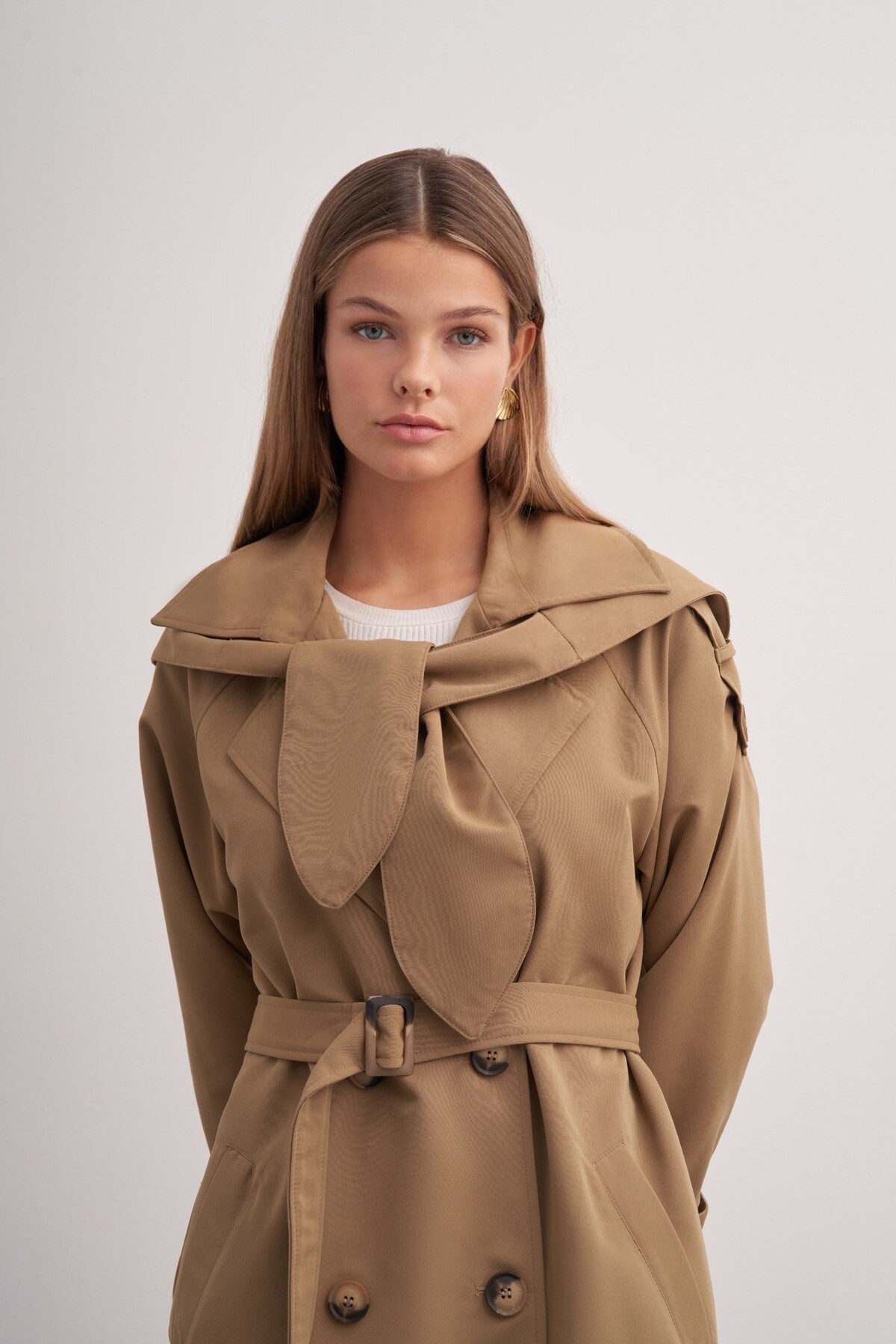 Double Breasted Trench Coat with Scarf