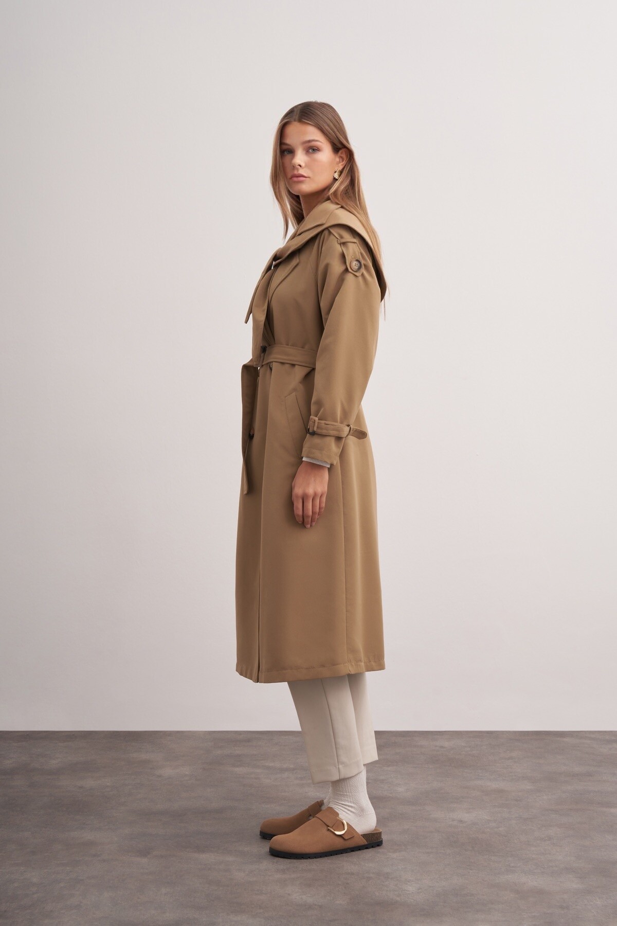 Double Breasted Trench Coat with Scarf
