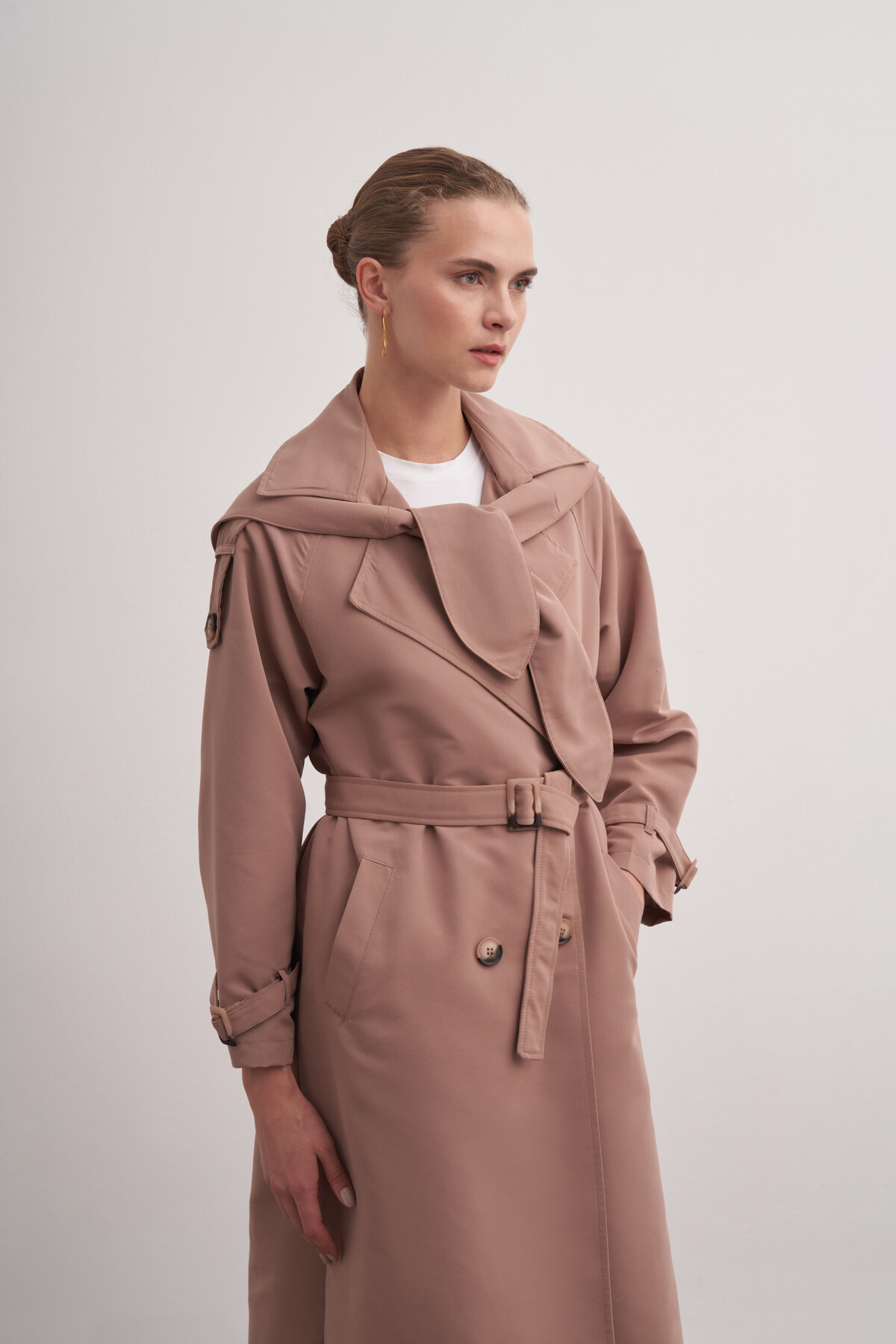 Double Breasted Trench Coat with Scarf