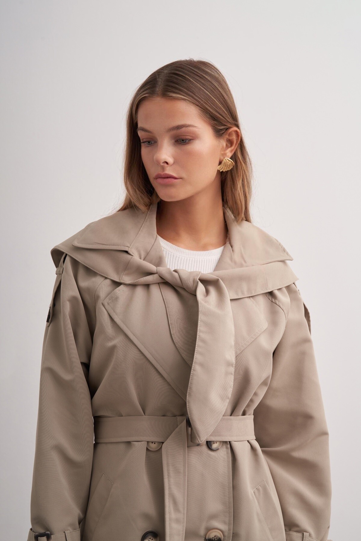 Double Breasted Trench Coat with Scarf