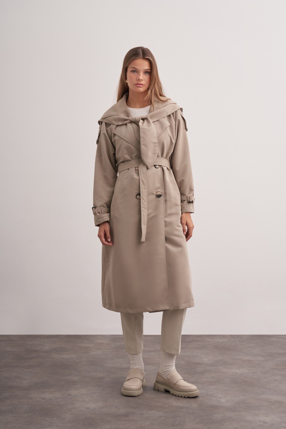 Double Breasted Trench Coat with Scarf