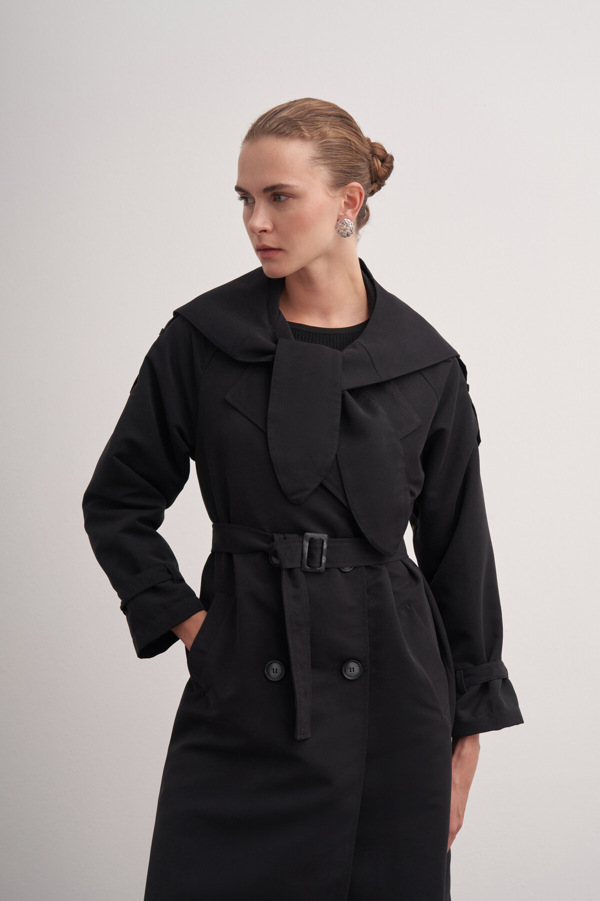 Double Breasted Trench Coat with Scarf