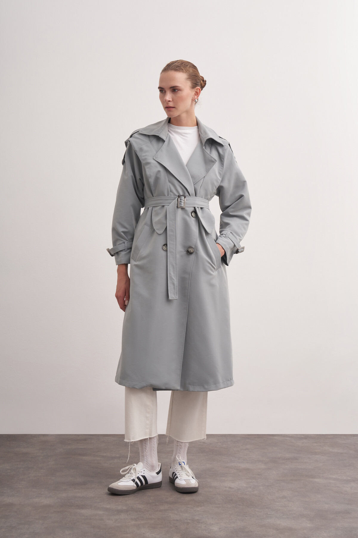 Double Breasted Trench Coat with Scarf