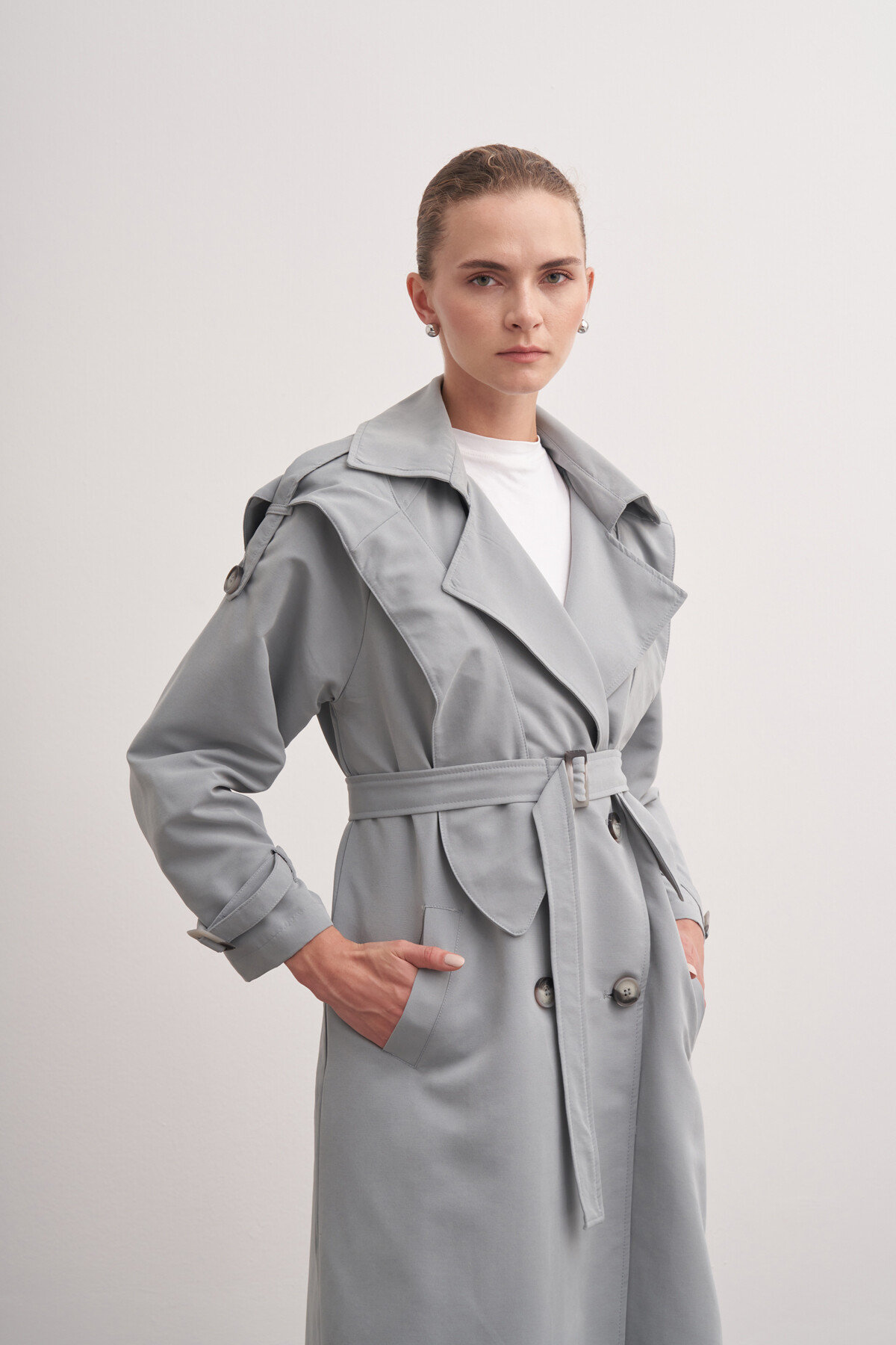Double Breasted Trench Coat with Scarf