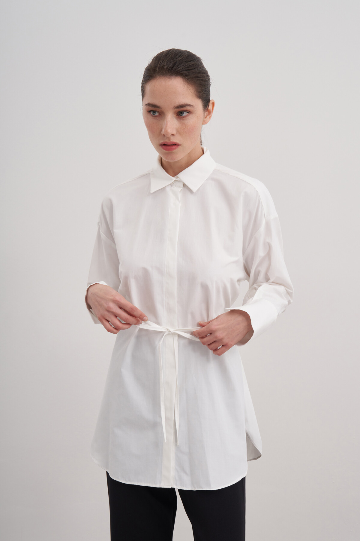 Poplin Shirt with Tie Detail