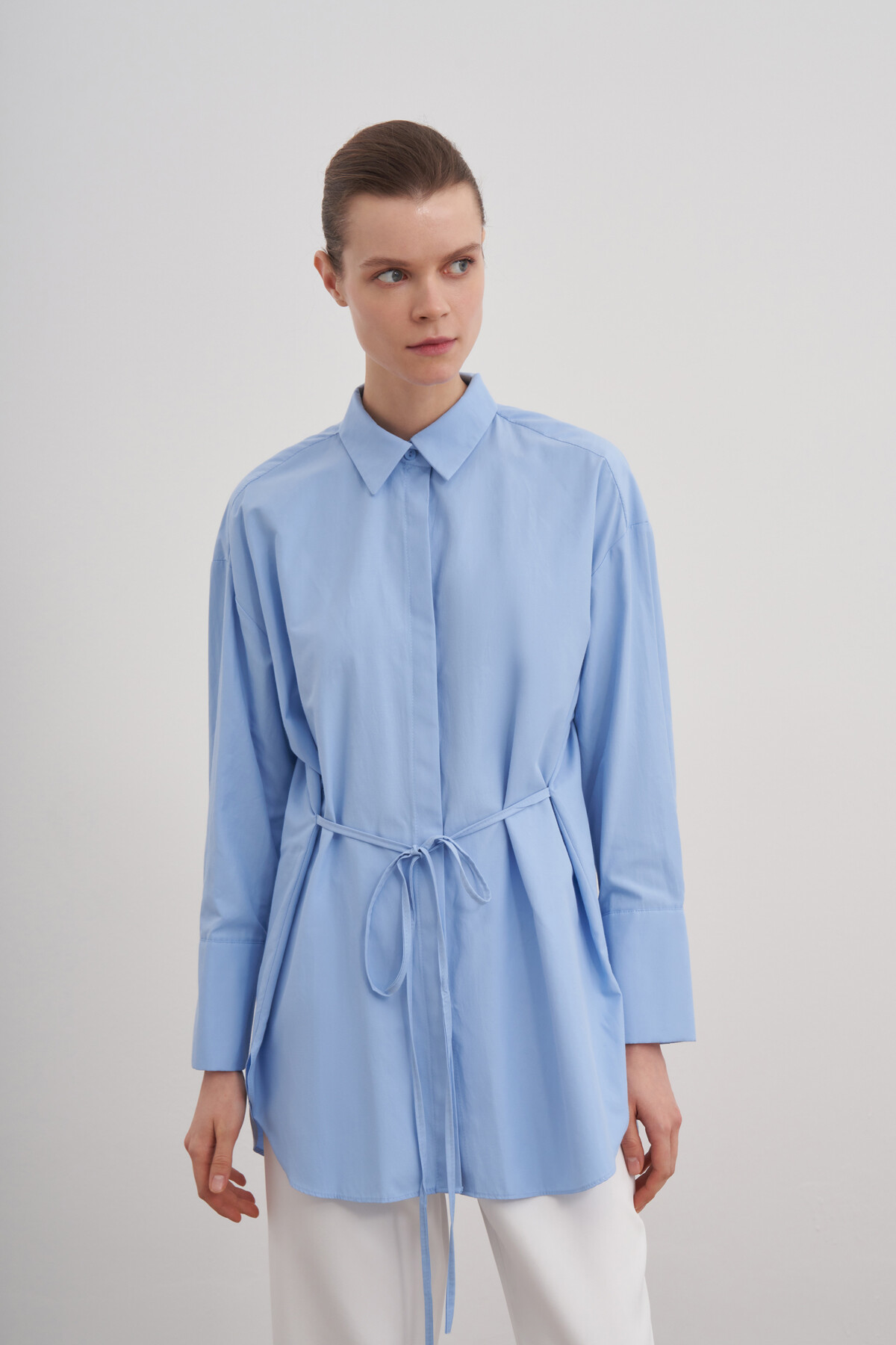 Poplin Shirt with Tie Detail