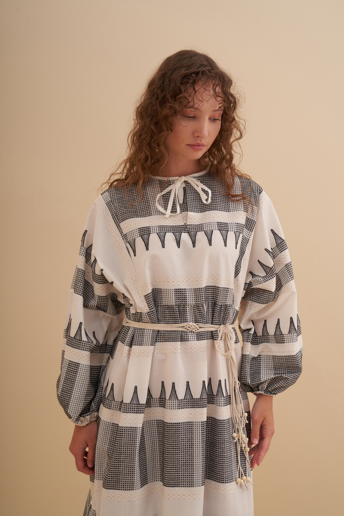 Hasır Kuşaklı Keten Elbise