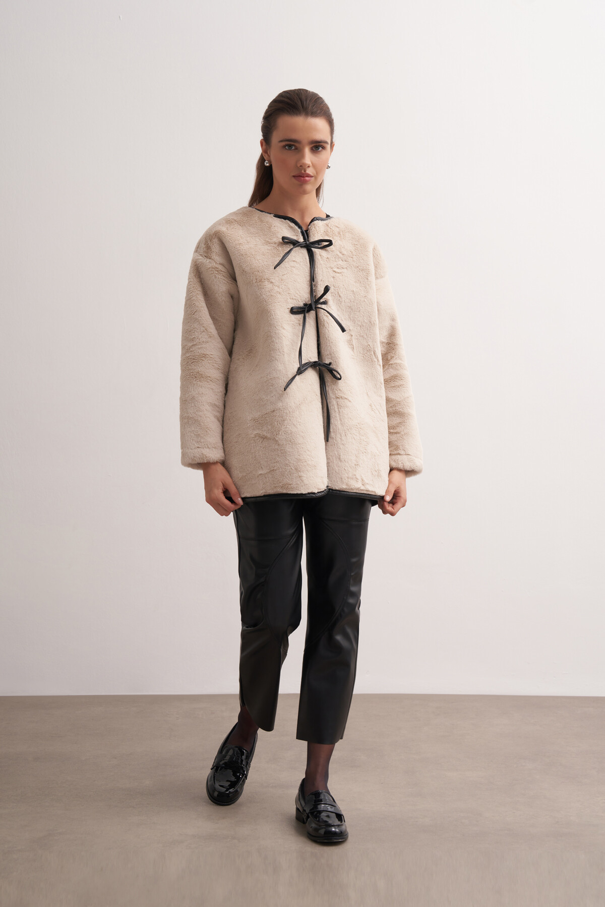 Plush Jacket with Leather Detail