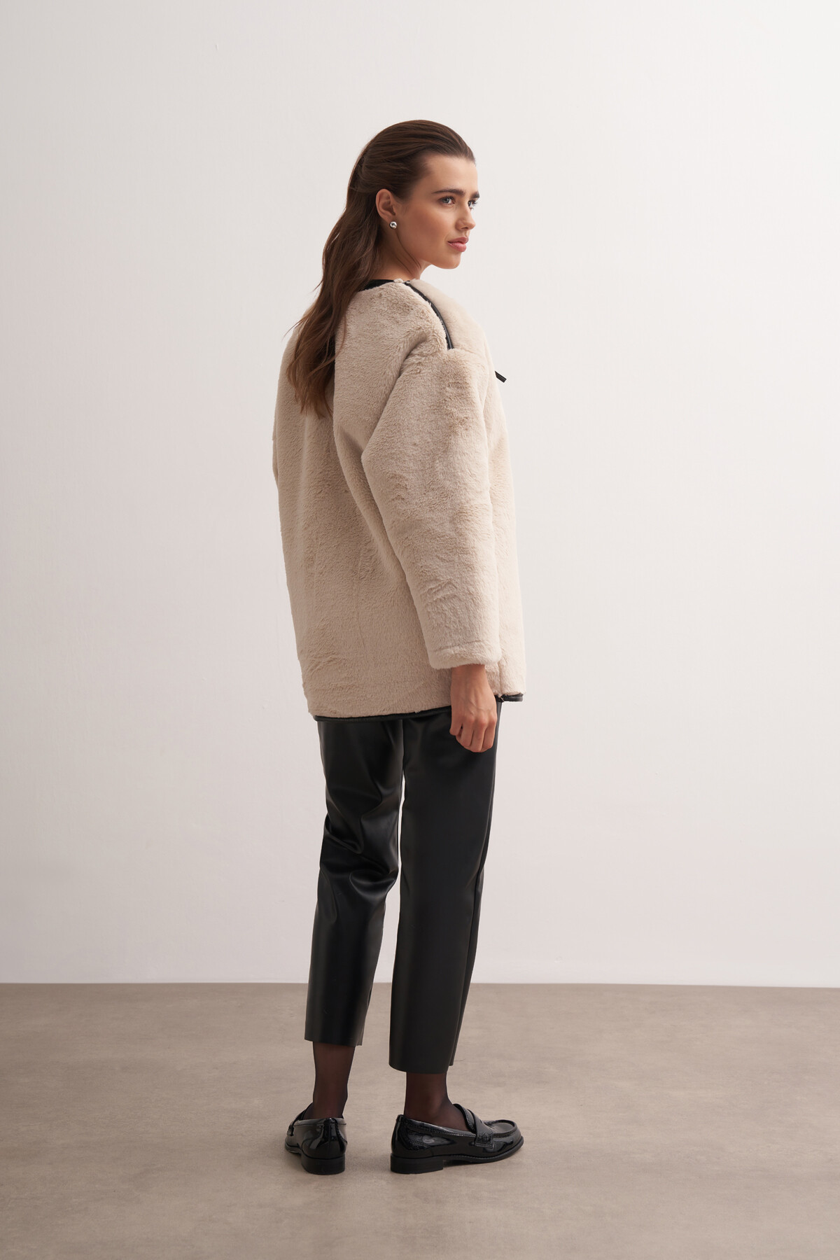 Plush Jacket with Leather Detail